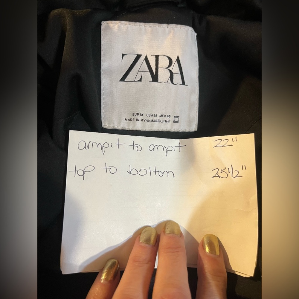 Zara Women’s Hooded Puffer Jacket Water Repellent Black Mid Length Size M - Picture 6 of 8